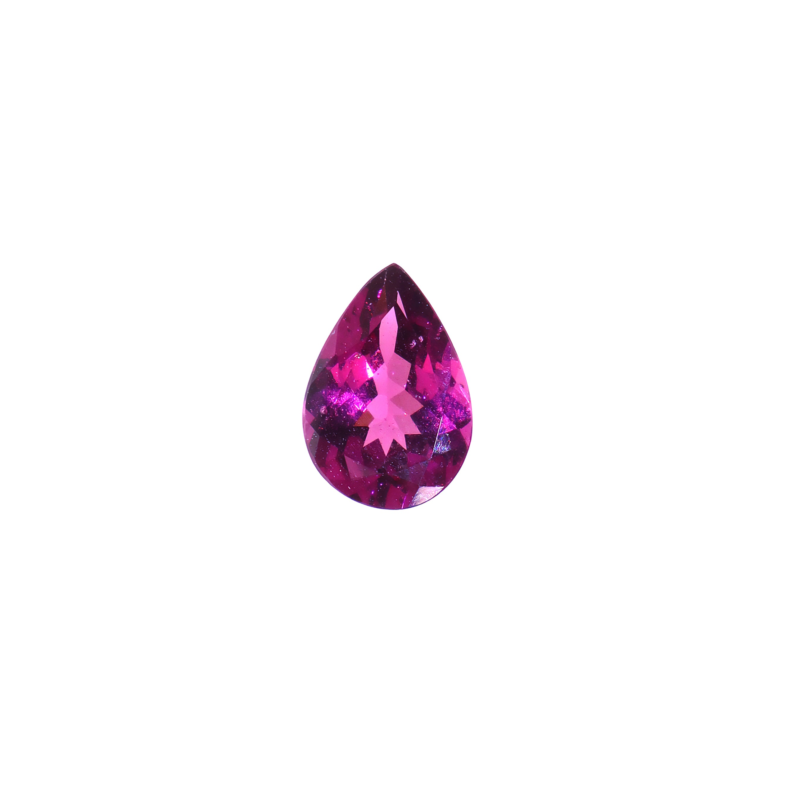 A loose 9x6mm pear cut grape garnet gemstone on a white background. This brilliant, richly coloured grape garnet, a variant of January's birthstone, is perfect for creating custom fine jewellery: including engagement rings, cocktail rings, or a striking birthstone pendant for a loved one born in January. The size is large, but small enough for use in everyday wearable jewellery - and is not limited to statement designs.