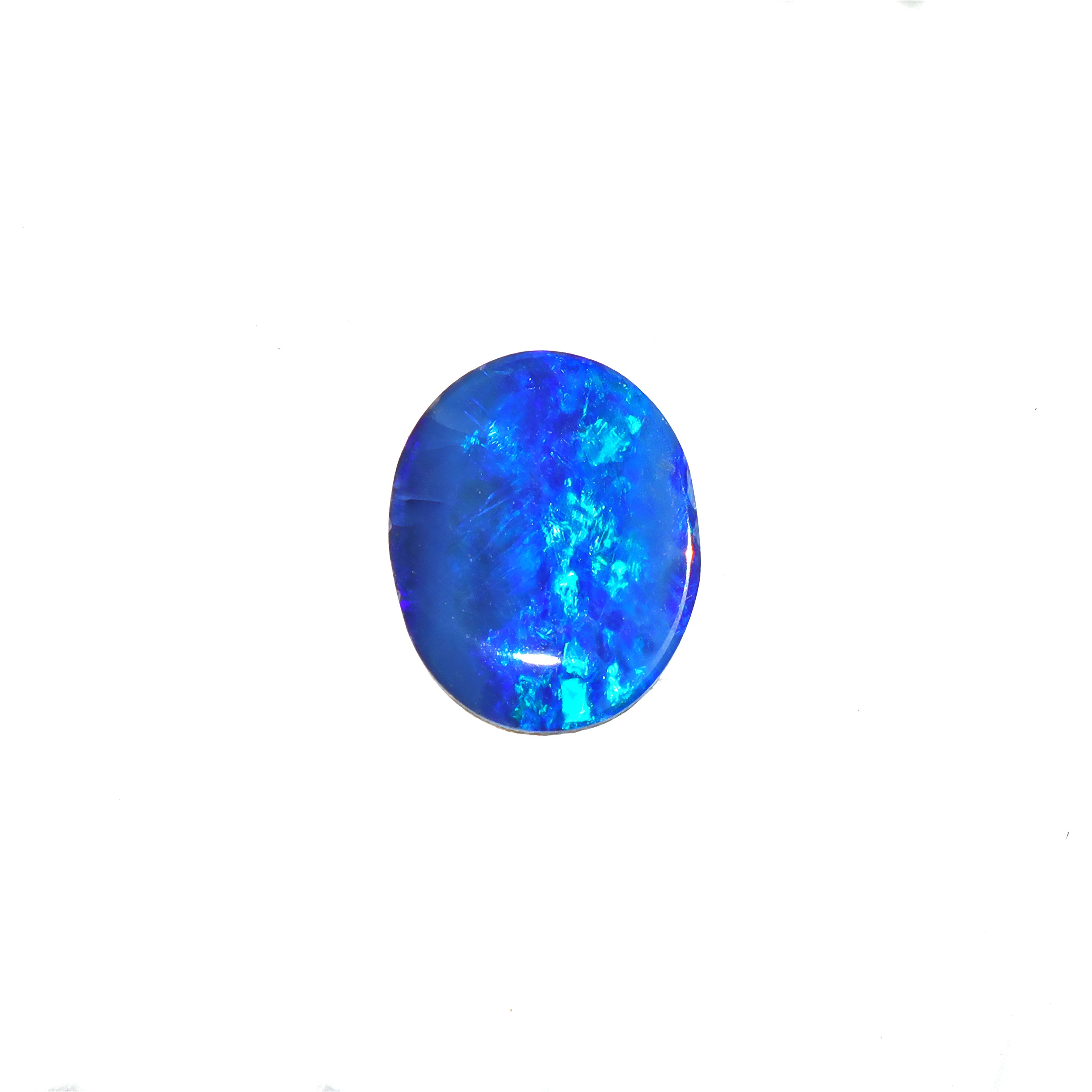 A product photo featuring a 10x8mm oval opal doublet on a white background. The gem displays a vibrant play-of-colour with flashes of green, red and blue against a dark base. Its substantial size makes it a perfect centre stone for a bespoke solitaire ring or statement pendant. A practical and high-impact October birthstone for custom jewellery designs.