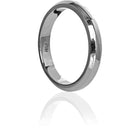A product photo of a mens' ring made of 9k white gold. The band is softly rounded in a D shape.