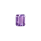 A stunning 10x8mm emerald cut dark purple amethyst gemstone on a white background, featuring a rich, natural vibrant royal purple hue. This beautifully-faceted amethyst pear, also known as the February birthstone, is ideal  for bespoke jewellery design, or as a gift to those with a February birthday.