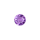 A loose 10mm round amethyst gemstone on a white background. This large, brilliantly cut natural amethyst displays a deep royal purple hue, perfect for use in bespoke luxury jewellery designs. An excellent choice for a February birthstone pendant, or as an addition to one's personal gemstone collection.