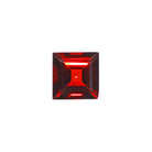 A loose 9mm square cut red Mozambican garnet gemstone on a white background. This brilliant, richly coloured garnet, January's birthstone, is perfect for creating custom fine jewellery: including engagement rings, cocktail rings, or a striking birthstone pendant for a loved one born in January. The size is large, but small enough for use in everyday wearable jewellery - and is not limited to statement designs.