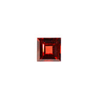 A loose 7mm square cut red Mozambican garnet gemstone on a white background. This brilliant, richly coloured garnet, January's birthstone, is perfect for creating custom fine jewellery: including engagement rings, cocktail rings, or a striking birthstone pendant for a loved one born in January. The size is large, but small enough for use in everyday wearable jewellery - and is not limited to statement designs.