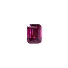 A loose 8x6mm octagonal cut grape garnet gemstone on a white background. This brilliant, richly coloured grape garnet, a variant of January's birthstone, is perfect for creating custom fine jewellery: including engagement rings, cocktail rings, or a striking birthstone pendant for a loved one born in January. The size is large, but small enough for use in everyday wearable jewellery - and is not limited to statement designs.