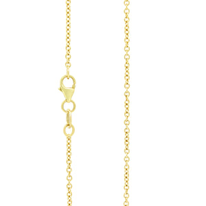 A product photo of a 9k yellow gold chain for a pendant on a blank white background. The chain has classic, 40 gauge ovoid-shaped rolo links.