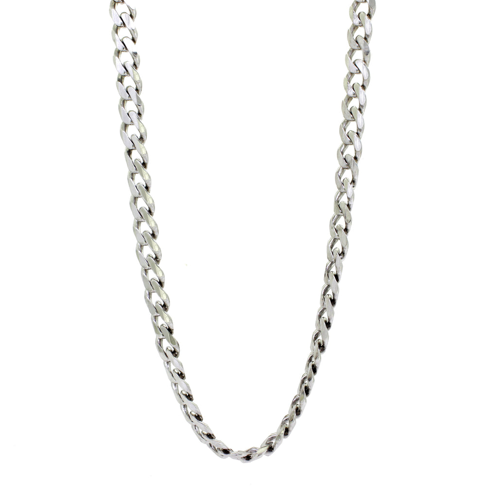 A product photo of a men's silver chain on a blank white background. The chain has classic, rounded 220 gauge ovoid-shaped links.